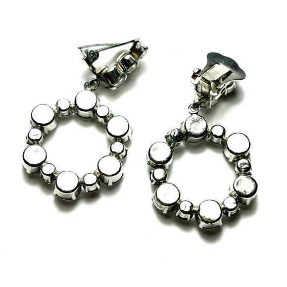VINTAGE DROP HOOP CLEAR RHINESTONES CLIP ON EARINGS - Picture 2 of 2